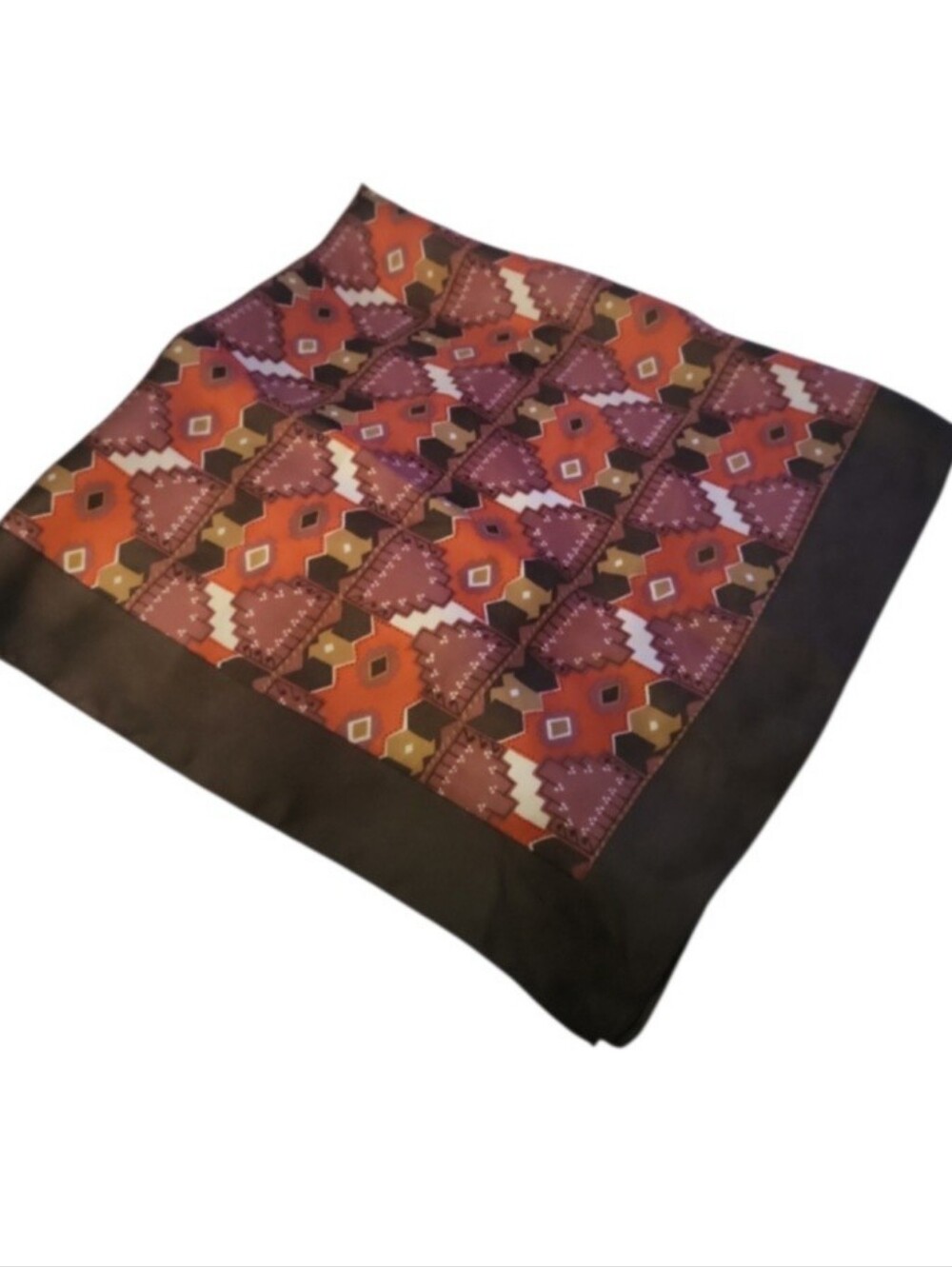 Vintage Geometric Aztec Brown Orange Scarf Square 27"